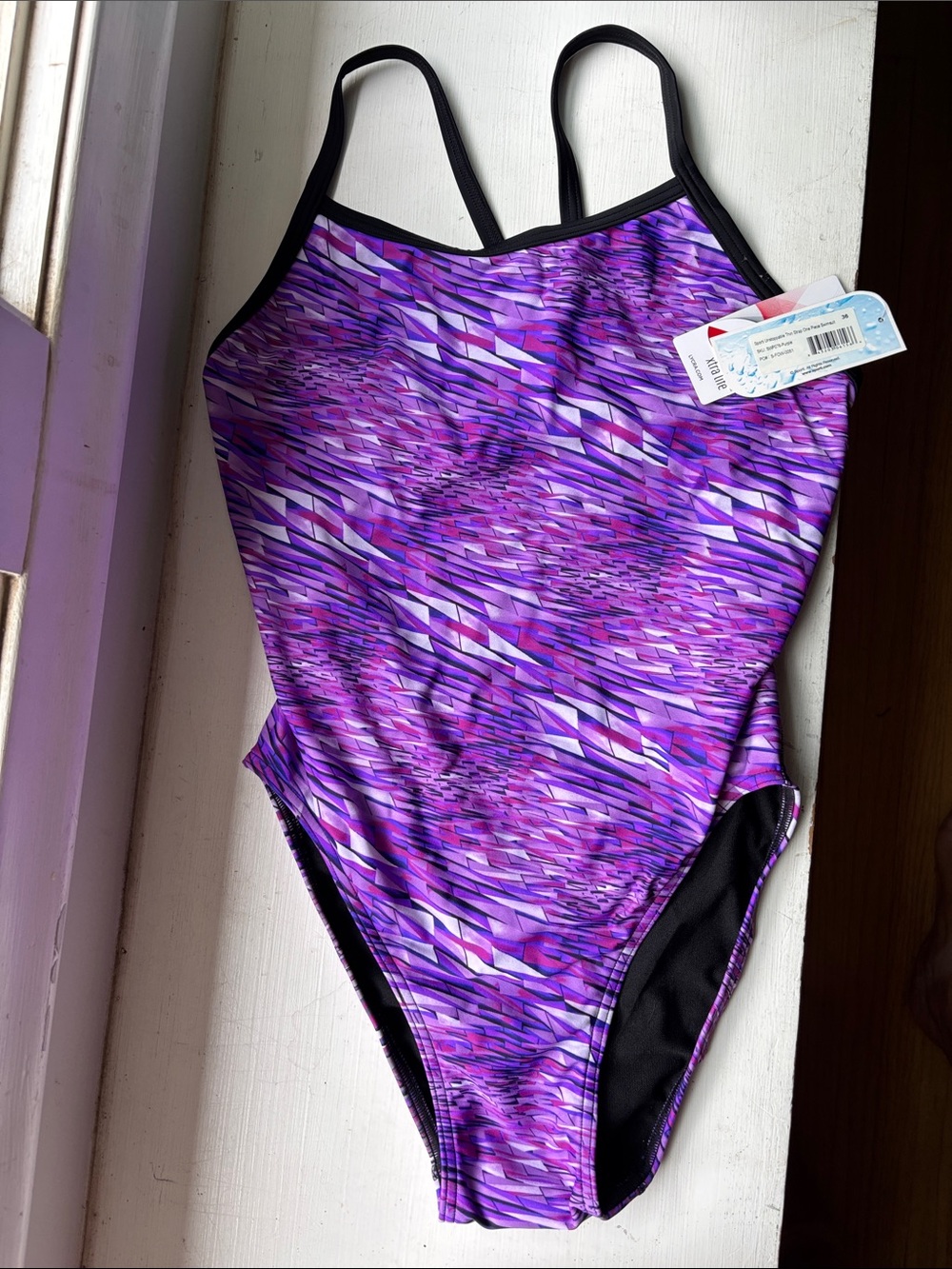 TYR Purple Geometric One-Piece Swimsuit with Black Trim